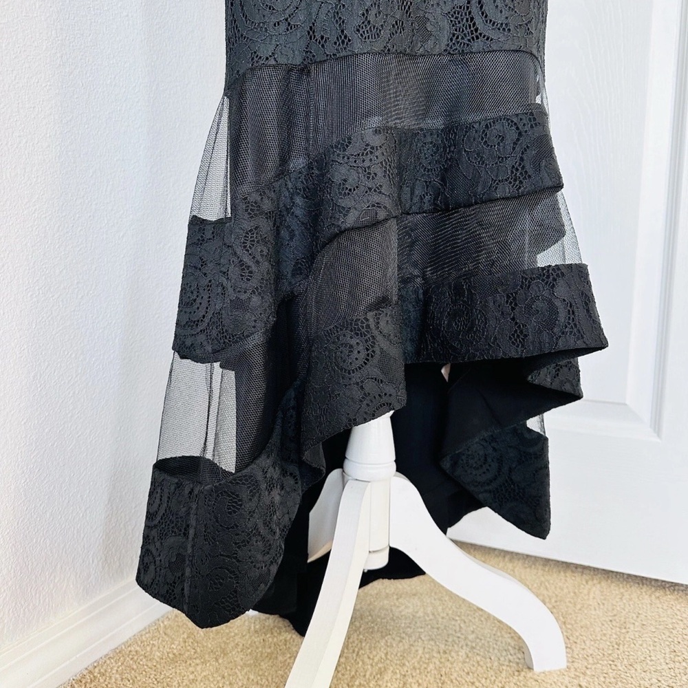 Ralph Lauren Womens Fluted Lace Gown Dress Long Sleeve Striped Hem Evening 2 - Picture 3 of 15